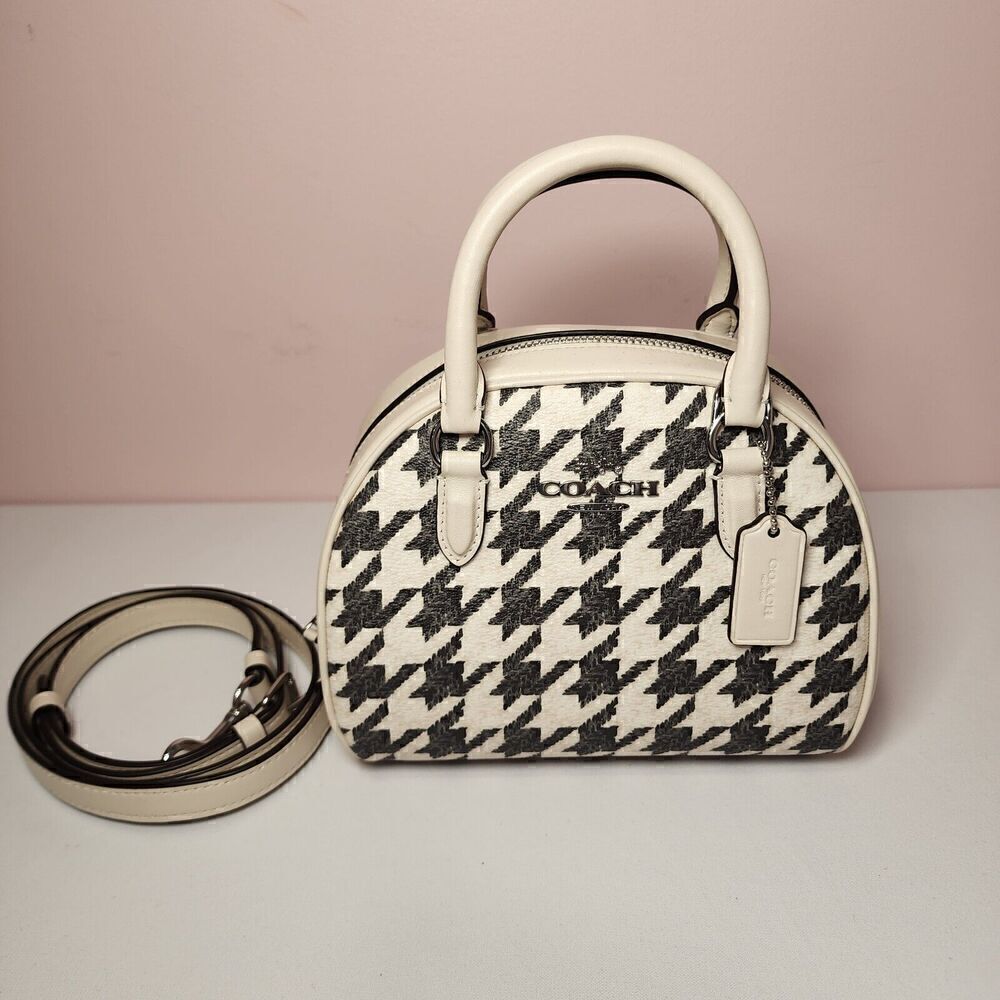 NWT COACH CJ628 SYDNEY SATCHEL HOUNDSTOOTH PRINT BAG CROSSBODY Cream